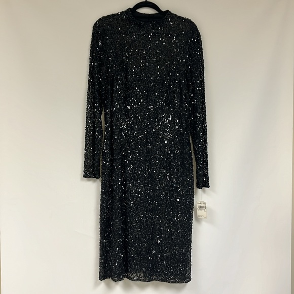 Adrianna Papell sequins long sleeves mock neck sheath Dress - Picture 9 of 11
